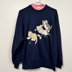 USED Woman's Morning Sun Long Sleeve Sweatshirt Color Navy Size Large